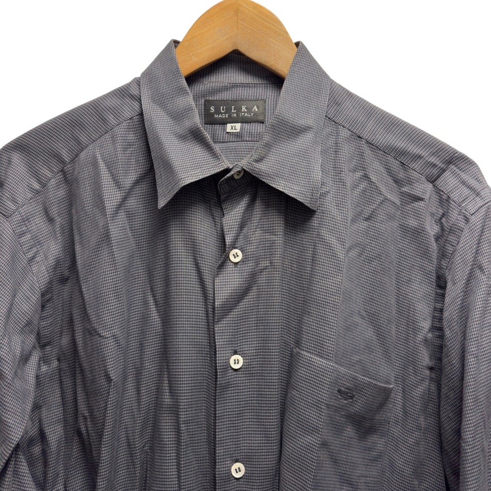 Sulka Men's Size XL Gray Micro Houndstooth Button Front Cotton Shirt Italy euc